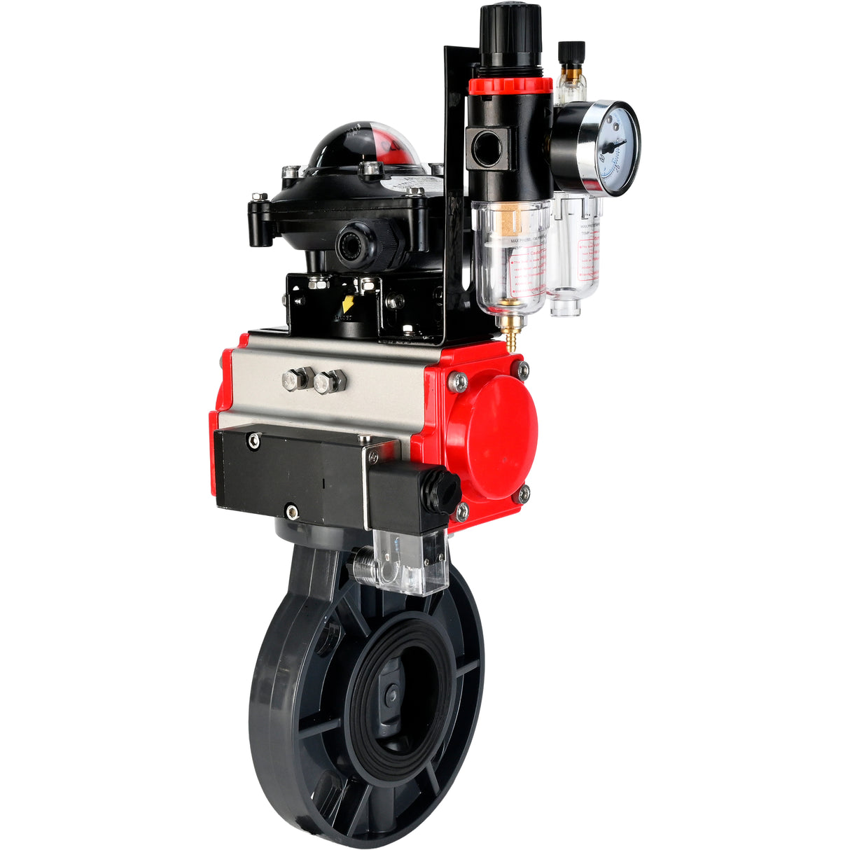 Butterfly valves Elephant WBV4242E-2W-Fb-ISO, body material - UPVC, disc material - UPVC, seal - EPDM, with pneumatic actuator double action PA-DA, pneumatic distributor 4M310-08 220V, LSU APL-210N and ATU AFC2000