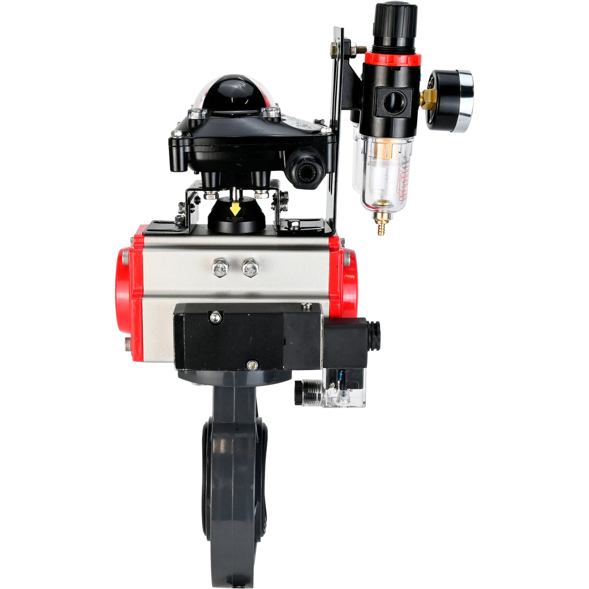 Butterfly valves Elephant WBV4242E-2W-Fb-ISO, body material - UPVC, disc material - UPVC, seal - EPDM, with pneumatic actuator double action PA-DA, pneumatic distributor 4M310-08 220V, LSU APL-210N and ATU AFC2000