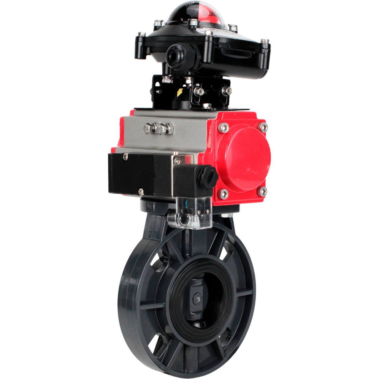 Butterfly valves Elephant WBV4242E-2W-Fb-ISO, body material - UPVC, disc material - UPVC, seal - EPDM, with pneumatic actuator double action PA-DA, pneumatic distributor 4M310-08 220V and LSU APL-210N