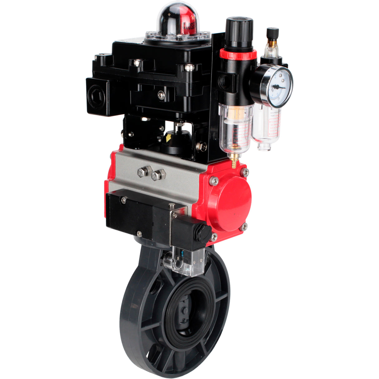 Butterfly valves Elephant WBV4242E-2W-Fb-ISO, body material - UPVC, disc material - UPVC, seal - EPDM, with pneumatic actuator double action PA-DA, pneumatic distributor 4M310-08 220V, LSU APL-410N EX and ATU AFC2000