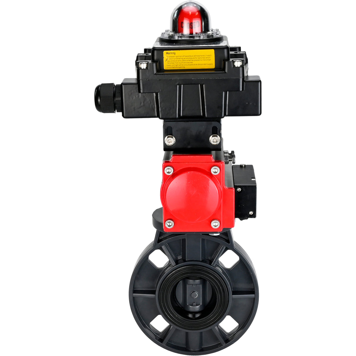 Butterfly valves Elephant WBV4242E-2W-Fb-ISO, body material - UPVC, disc material - UPVC, seal - EPDM, with pneumatic actuator double action PA-DA, pneumatic distributor 4M310-08 220V and LSU APL-410N EX