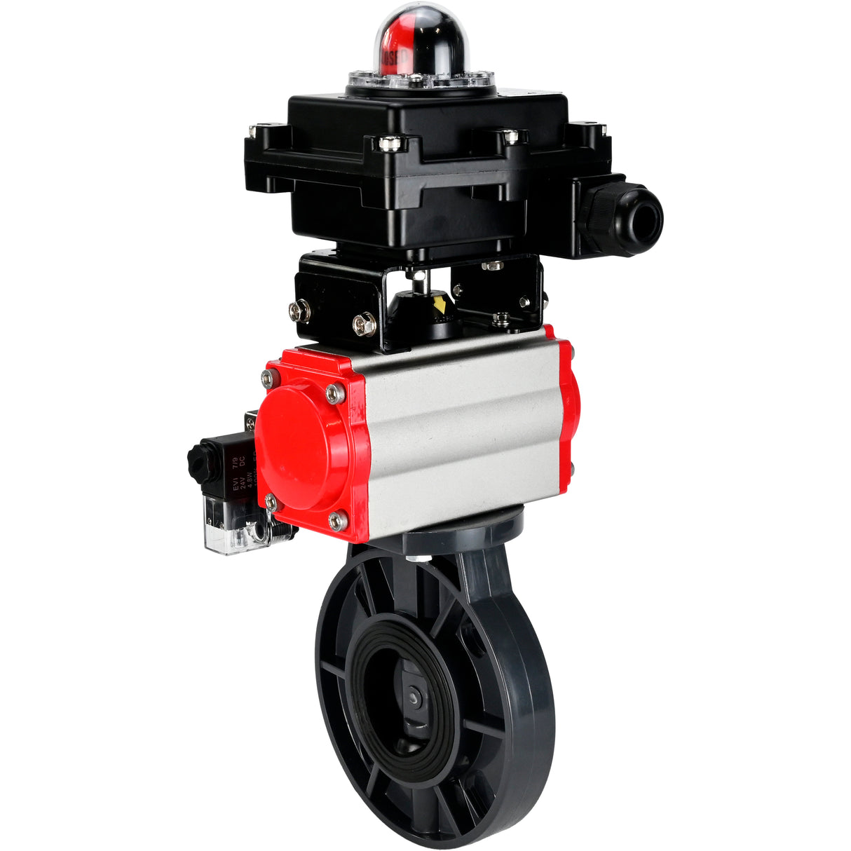 Butterfly valves Elephant WBV4242E-2W-Fb-ISO, body material - UPVC, disc material - UPVC, seal - EPDM, with pneumatic actuator double action PA-DA, pneumatic distributor 4M310-08 220V and LSU APL-410N EX