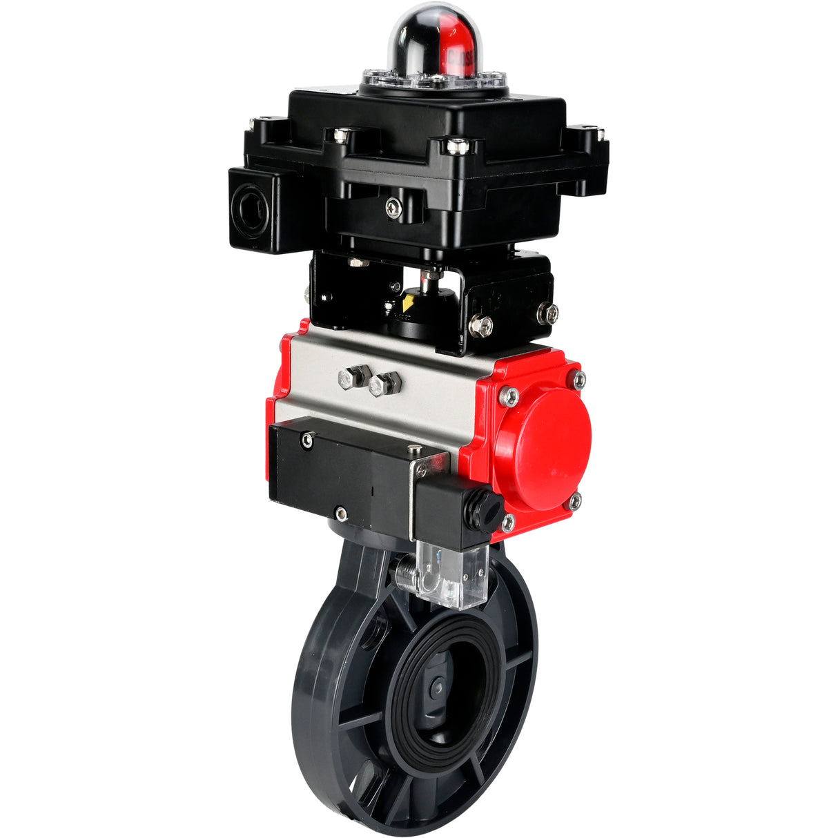 Butterfly valves Elephant WBV4242E-2W-Fb-ISO, body material - UPVC, disc material - UPVC, seal - EPDM, with pneumatic actuator double action PA-DA, pneumatic distributor 4M310-08 220V and LSU APL-410N EX