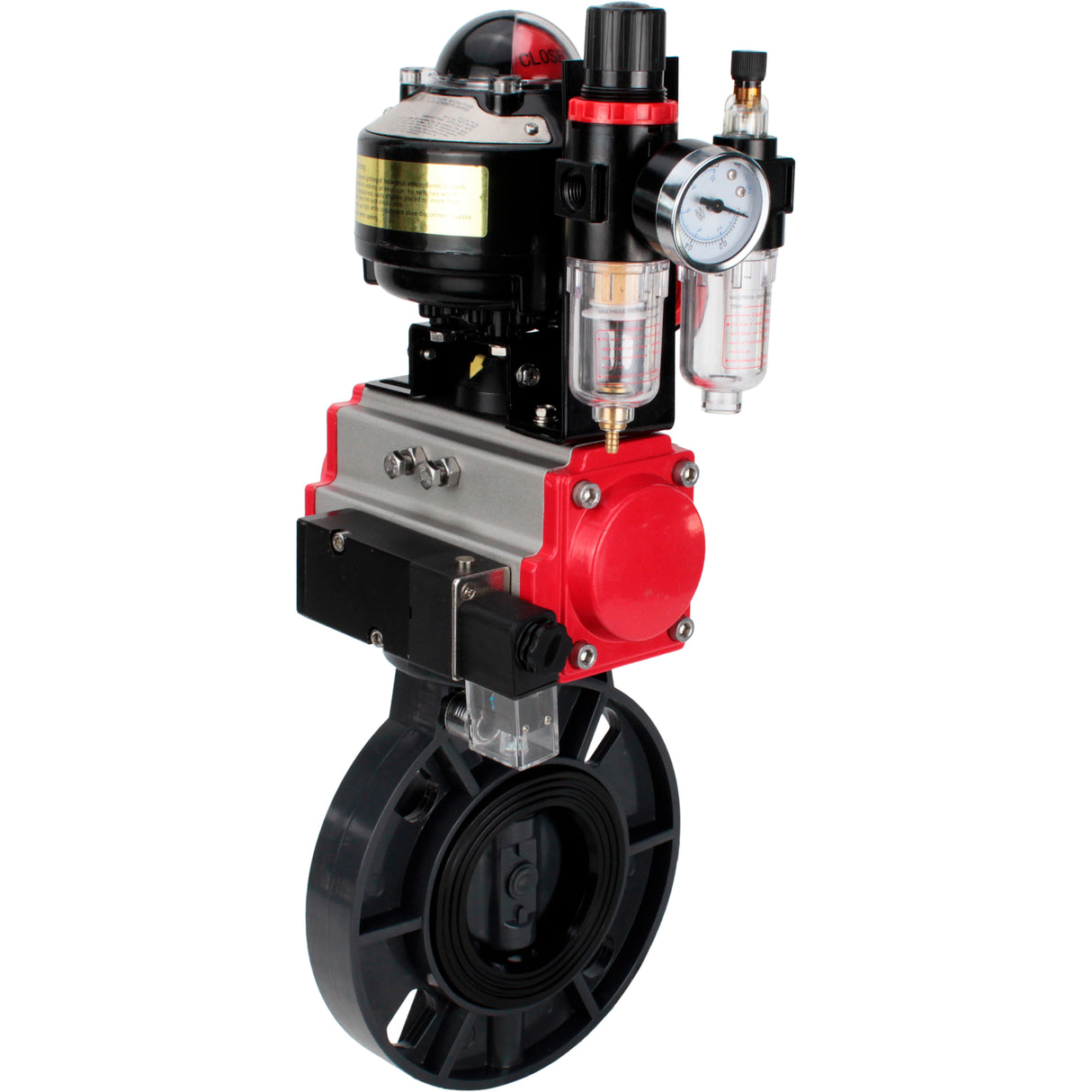 Butterfly valves Elephant WBV4242E-2W-Fb-ISO, body material - UPVC, disc material - UPVC, seal - EPDM, with pneumatic actuator double action PA-DA, pneumatic distributor 4M310-08 24V, LSU APL-510N EX and ATU AFC2000