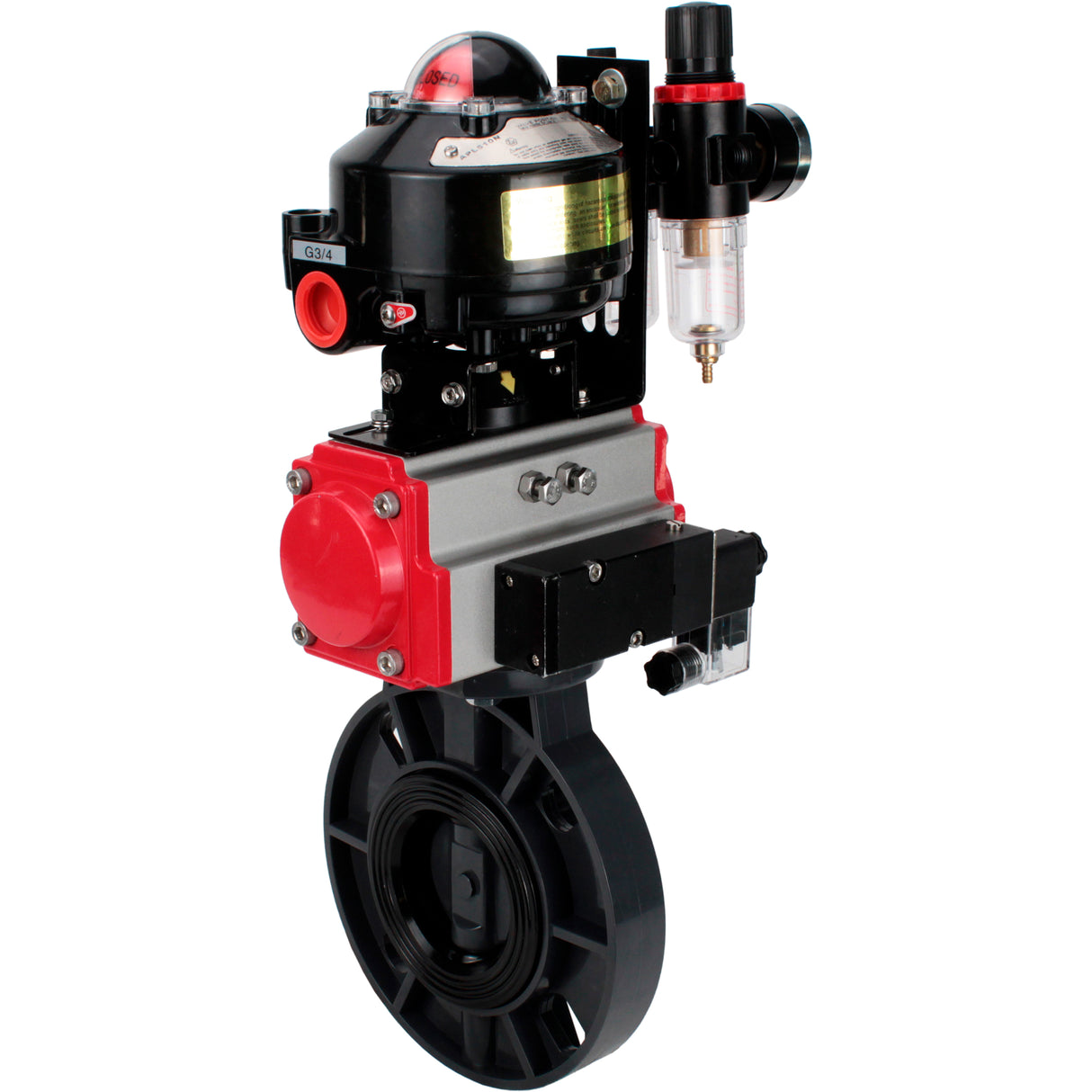 Butterfly valves Elephant WBV4242E-2W-Fb-ISO, body material - UPVC, disc material - UPVC, seal - EPDM, with pneumatic actuator double action PA-DA, pneumatic distributor 4M310-08 220V, LSU APL-510N EX and ATU AFC2000