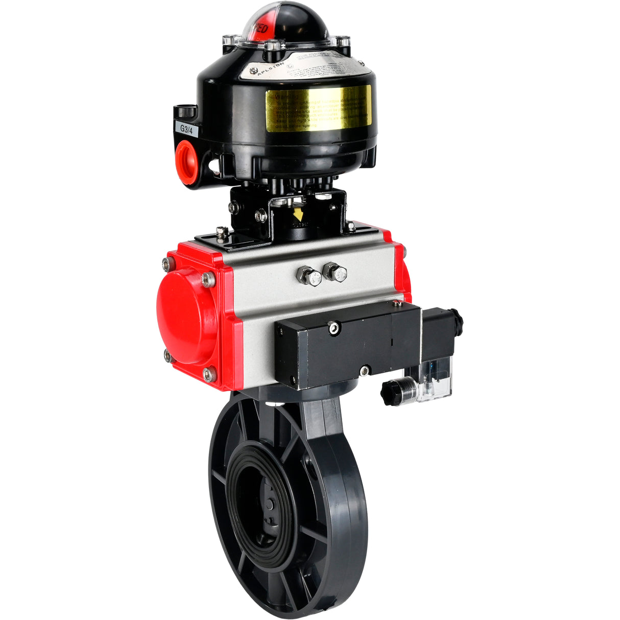 Butterfly valves Elephant WBV4242E-2W-Fb-ISO, body material - UPVC, disc material - UPVC, seal - EPDM, with pneumatic actuator double action PA-DA, pneumatic distributor 4M310-08 24V and LSU APL-510N EX