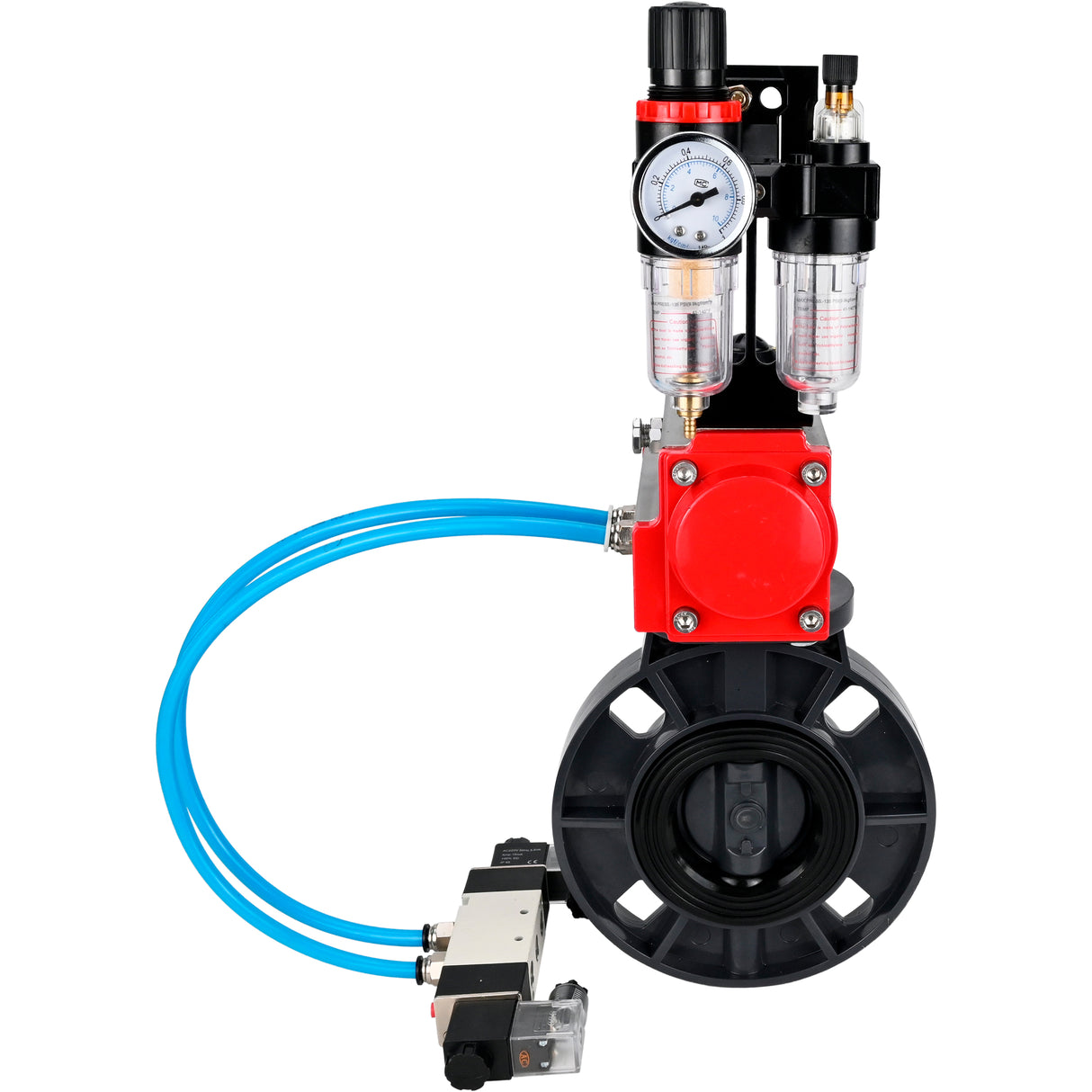 Butterfly valves Elephant WBV4242E-2W-Fb-ISO, body material - UPVC, disc material - UPVC, seal - EPDM, with pneumatic actuator double action PA-DA, pneumatic distributor 4V320-08 220V and ATU AFC2000
