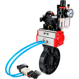 Butterfly valves Elephant WBV4242E-2W-Fb-ISO, body material - UPVC, disc material - UPVC, seal - EPDM, with pneumatic actuator double action PA-DA, pneumatic distributor 4V320-10 220V, LSU APL-210N and ATU AFC2000