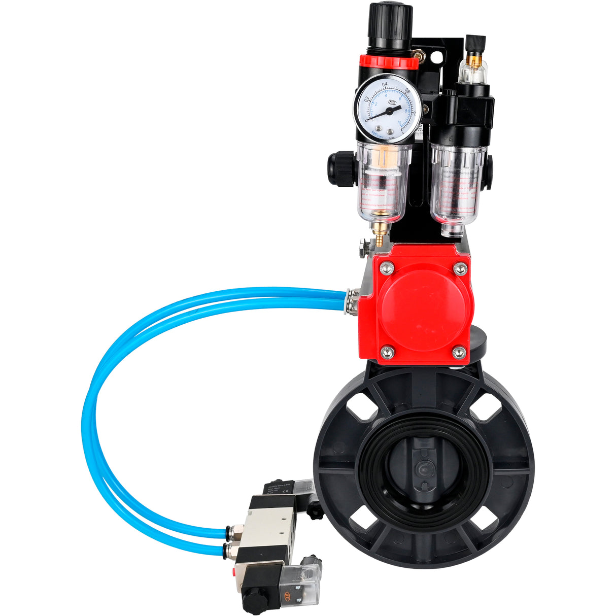 Butterfly valves Elephant WBV4242E-2W-Fb-ISO, body material - UPVC, disc material - UPVC, seal - EPDM, with pneumatic actuator double action PA-DA, pneumatic distributor 4V320-10 220V, LSU APL-210N and ATU AFC2000