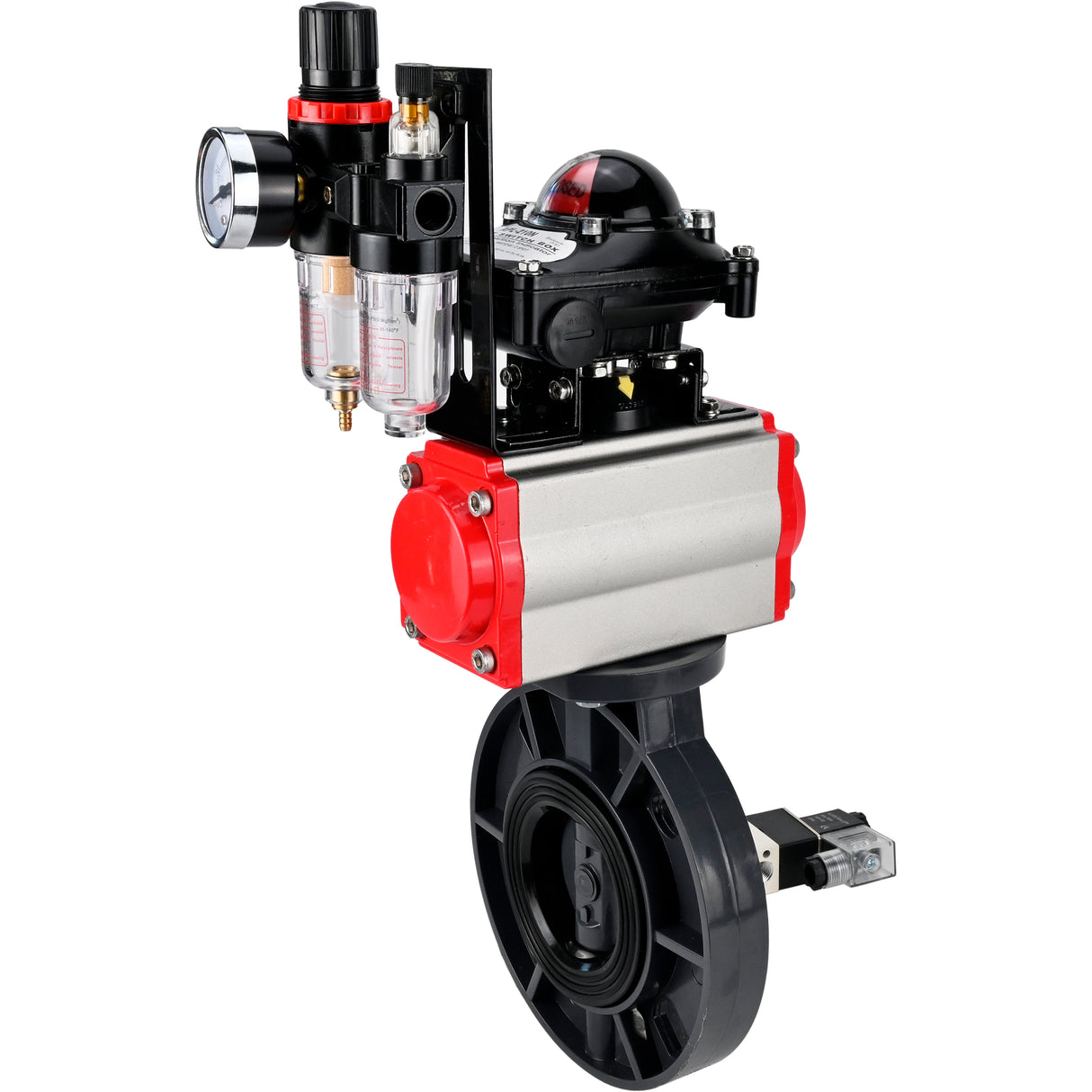 Butterfly valves Elephant WBV4242E-2W-Fb-ISO, body material - UPVC, disc material - UPVC, seal - EPDM, with pneumatic actuator double action PA-DA, pneumatic distributor 4V320-10 220V, LSU APL-210N and ATU AFC2000