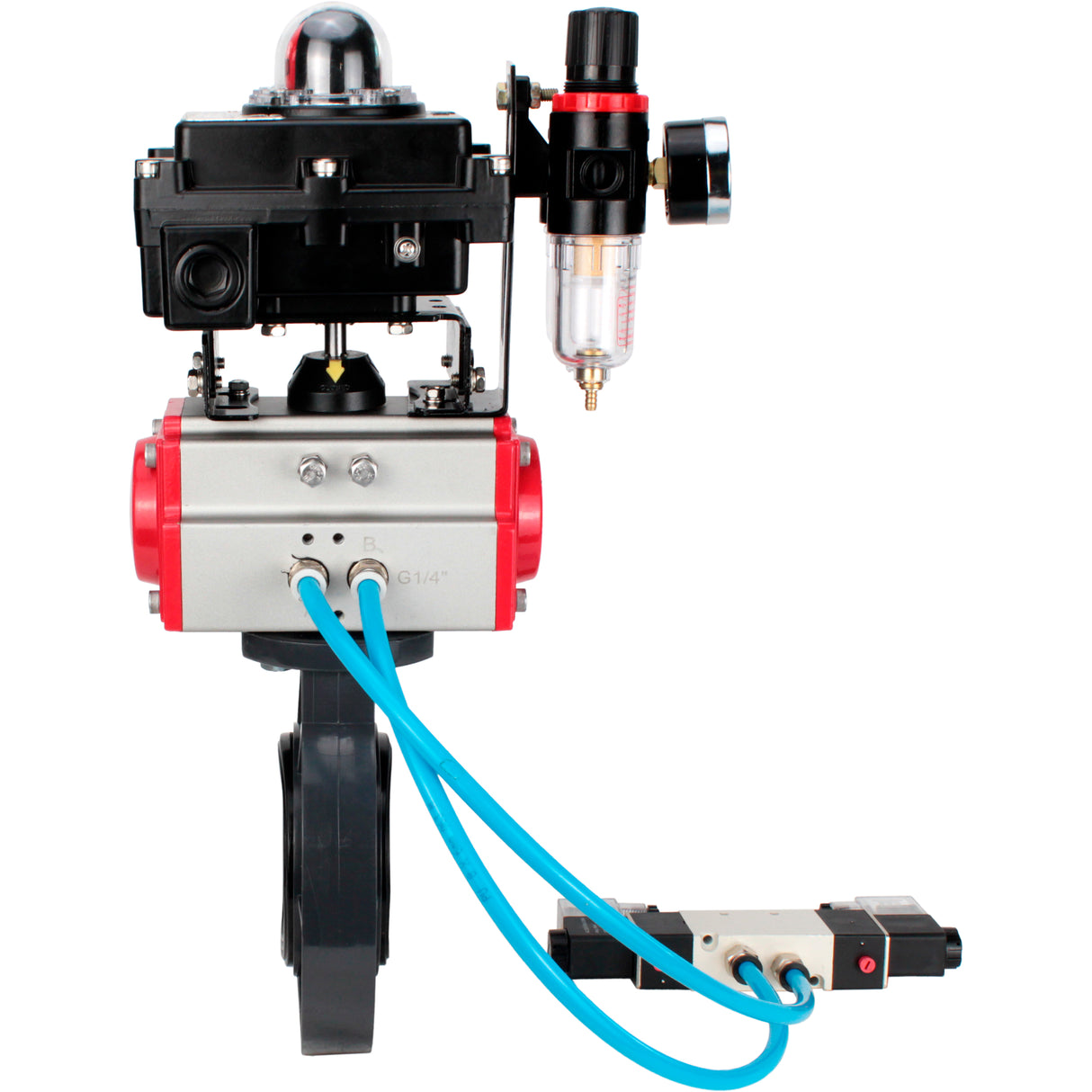 Butterfly valves Elephant WBV4242E-2W-Fb-ISO, body material - UPVC, disc material - UPVC, seal - EPDM, with pneumatic actuator double action PA-DA, pneumatic distributor 4V320-10 220V, LSU APL-410N EX and ATU AFC2000