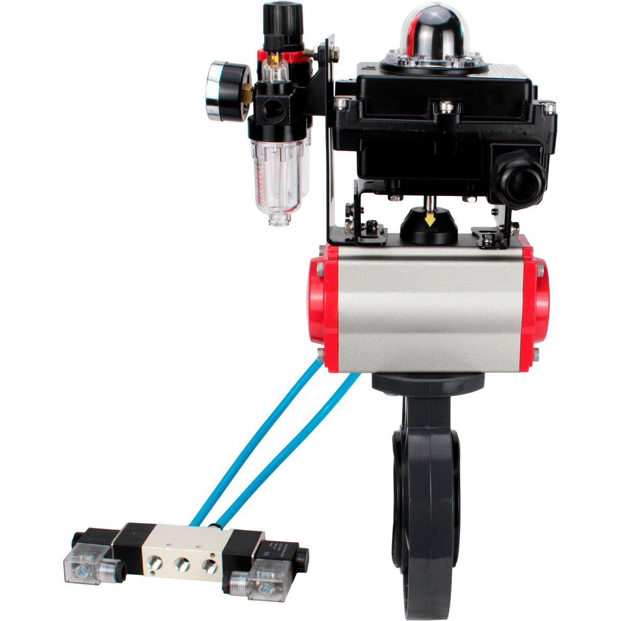 Butterfly valves Elephant WBV4242E-2W-Fb-ISO, body material - UPVC, disc material - UPVC, seal - EPDM, with pneumatic actuator double action PA-DA, pneumatic distributor 4V320-10 220V, LSU APL-410N EX and ATU AFC2000