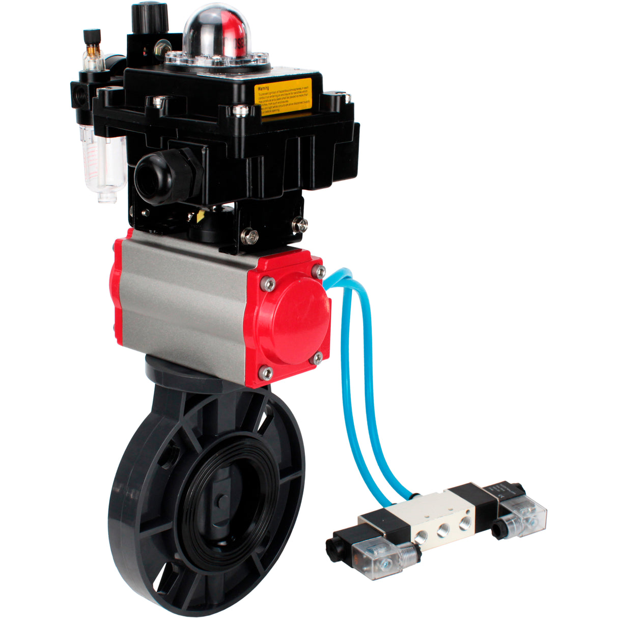 Butterfly valves Elephant WBV4242E-2W-Fb-ISO, body material - UPVC, disc material - UPVC, seal - EPDM, with pneumatic actuator double action PA-DA, pneumatic distributor 4V320-10 220V, LSU APL-410N EX and ATU AFC2000