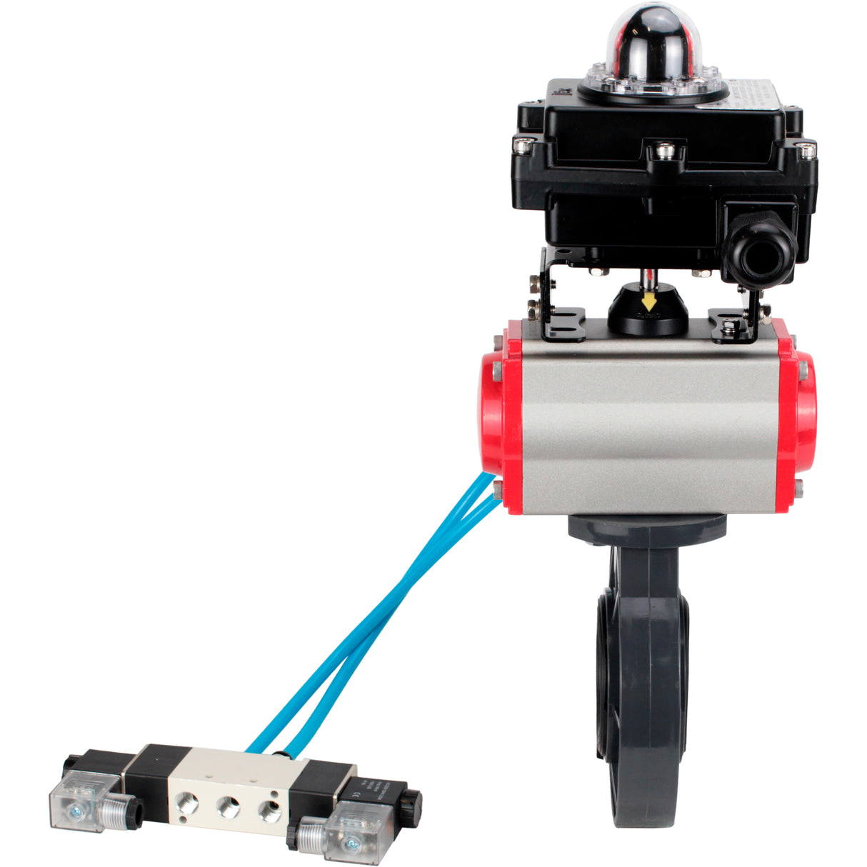 Butterfly valves Elephant WBV4242E-2W-Fb-ISO, body material - UPVC, disc material - UPVC, seal - EPDM, with pneumatic actuator double action PA-DA, pneumatic distributor 4V320-10 220V and LSU APL-410N EX