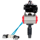 Butterfly valves Elephant WBV4242E-2W-Fb-ISO, body material - UPVC, disc material - UPVC, seal - EPDM, with pneumatic actuator double action PA-DA, pneumatic distributor 4V320-10 220V and LSU APL-410N EX
