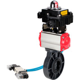 Butterfly valves Elephant WBV4242E-2W-Fb-ISO, body material - UPVC, disc material - UPVC, seal - EPDM, with pneumatic actuator double action PA-DA, pneumatic distributor 4V320-10 220V and LSU APL-410N EX