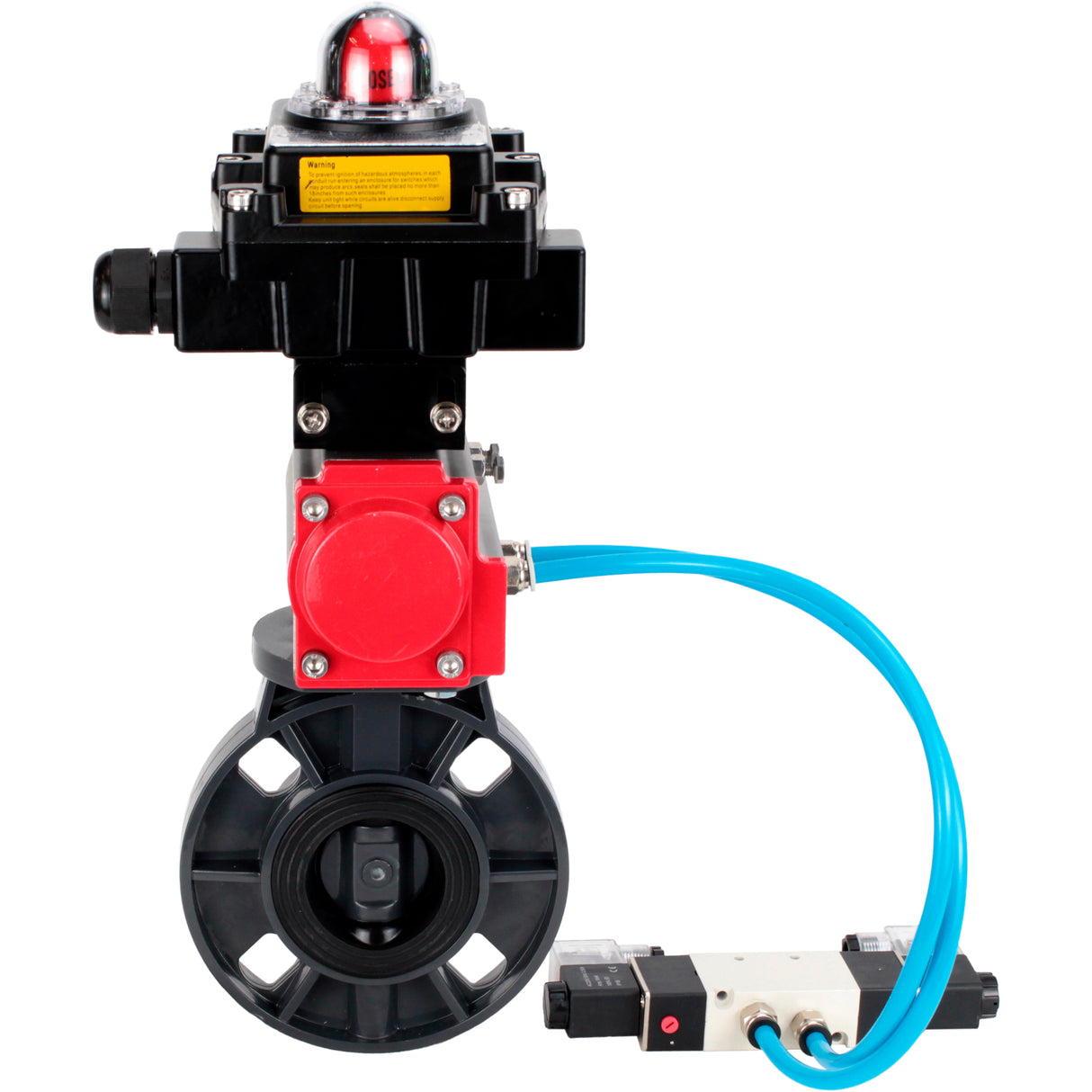Butterfly valves Elephant WBV4242E-2W-Fb-ISO, body material - UPVC, disc material - UPVC, seal - EPDM, with pneumatic actuator double action PA-DA, pneumatic distributor 4V320-10 220V and LSU APL-410N EX