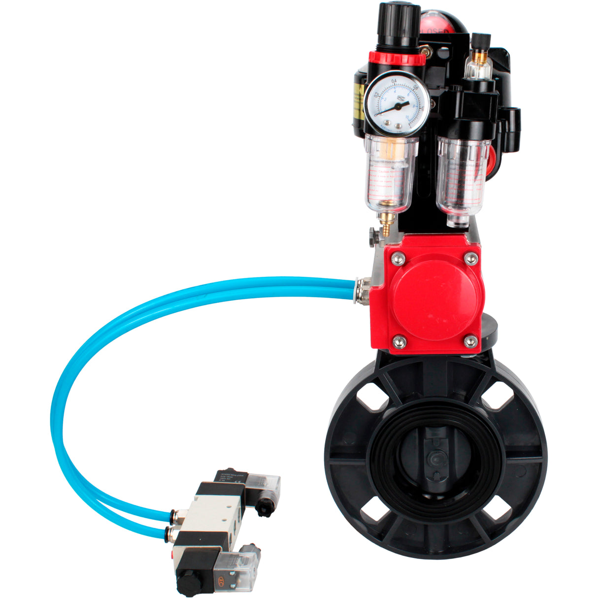 Butterfly valves Elephant WBV4242E-2W-Fb-ISO, body material - UPVC, disc material - UPVC, seal - EPDM, with pneumatic actuator double action PA-DA, pneumatic distributor 4V320-10 220V, LSU APL-510N EX and ATU AFC2000