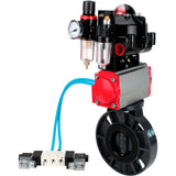 Butterfly valves Elephant WBV4242E-2W-Fb-ISO, body material - UPVC, disc material - UPVC, seal - EPDM, with pneumatic actuator double action PA-DA, pneumatic distributor 4V320-10 220V, LSU APL-510N EX and ATU AFC2000