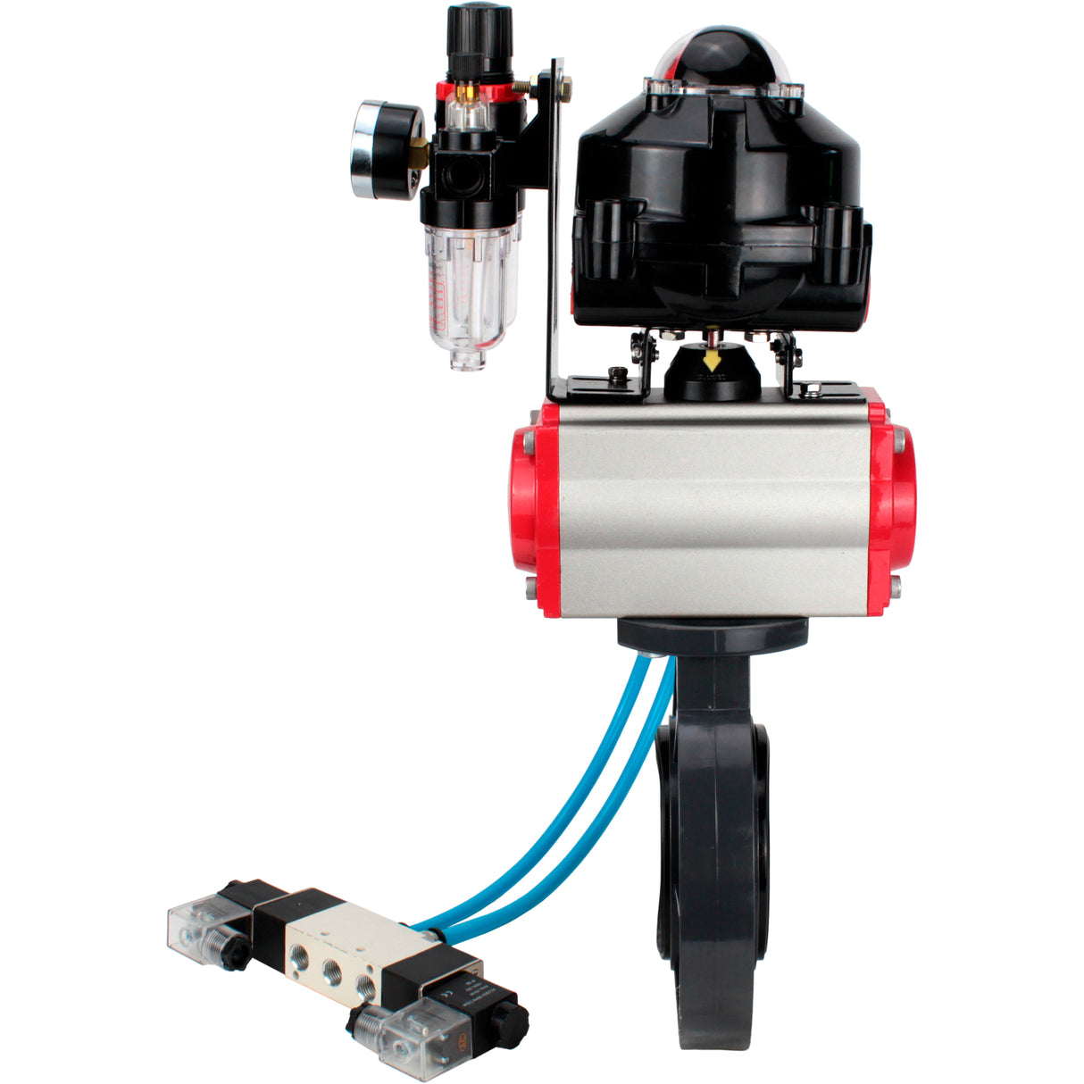 Butterfly valves Elephant WBV4242E-2W-Fb-ISO, body material - UPVC, disc material - UPVC, seal - EPDM, with pneumatic actuator double action PA-DA, pneumatic distributor 4V320-10 220V, LSU APL-510N EX and ATU AFC2000