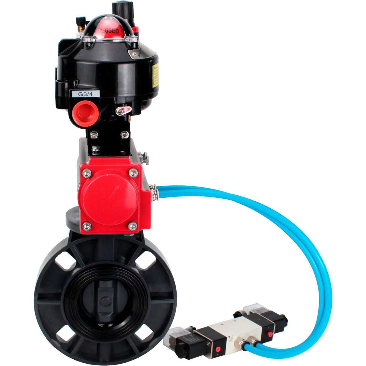 Butterfly valves Elephant WBV4242E-2W-Fb-ISO, body material - UPVC, disc material - UPVC, seal - EPDM, with pneumatic actuator double action PA-DA, pneumatic distributor 4V320-10 220V, LSU APL-510N EX and ATU AFC2000