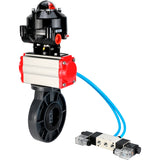 Butterfly valves Elephant WBV4242E-2W-Fb-ISO, body material - UPVC, disc material - UPVC, seal - EPDM, with pneumatic actuator double action PA-DA, pneumatic distributor 4V320-10 220V and LSU APL-510N EX