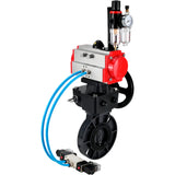 Butterfly valves Elephant WBV4242E-2W-Fb-ISO, body material - UPVC, disc material - UPVC, seal - EPDM, with pneumatic actuator double action PA-DA, pneumatic distributor 4V320-08 220V, ATU AFC2000 and handwheel MON