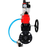 Butterfly valves Elephant WBV4242E-2W-Fb-ISO, body material - UPVC, disc material - UPVC, seal - EPDM, with pneumatic actuator double action PA-DA, pneumatic distributor 4V320-08 220V, ATU AFC2000 and handwheel MON