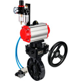 Butterfly valves Elephant WBV4242E-2W-Fb-ISO, body material - UPVC, disc material - UPVC, seal - EPDM, with pneumatic actuator double action PA-DA, pneumatic distributor 4V320-08 220V, ATU AFC2000 and handwheel MON