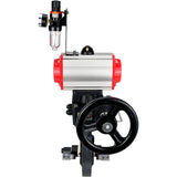 Butterfly valves Elephant WBV4242E-2W-Fb-ISO, body material - UPVC, disc material - UPVC, seal - EPDM, with pneumatic actuator double action PA-DA, pneumatic distributor 4V320-08 220V, ATU AFC2000 and handwheel MON