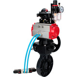 Butterfly valves Elephant WBV4242E-2W-Fb-ISO, body material - UPVC, disc material - UPVC, seal - EPDM, with pneumatic actuator double action PA-DA, pneumatic distributor 4V320-10 220V, LSU APL-210N, ATU AFC2000 and handwheel MON