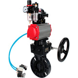 Butterfly valves Elephant WBV4242E-2W-Fb-ISO, body material - UPVC, disc material - UPVC, seal - EPDM, with pneumatic actuator double action PA-DA, pneumatic distributor 4V320-10 220V, LSU APL-210N, ATU AFC2000 and handwheel MON