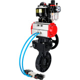 Butterfly valves Elephant WBV4242E-2W-Fb-ISO, body material - UPVC, disc material - UPVC, seal - EPDM, with pneumatic actuator double action PA-DA, pneumatic distributor 4V320-08 220V, LSU APL-510N EX, ATU AFC2000 and handwheel MON