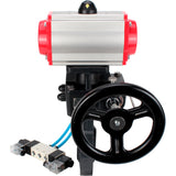 Butterfly valves Elephant WBV4242E-2W-Fb-ISO, body material - UPVC, disc material - UPVC, seal - EPDM, with pneumatic actuator double action PA-DA, pneumatic distributor 4V320-10 220V and handwheel MON