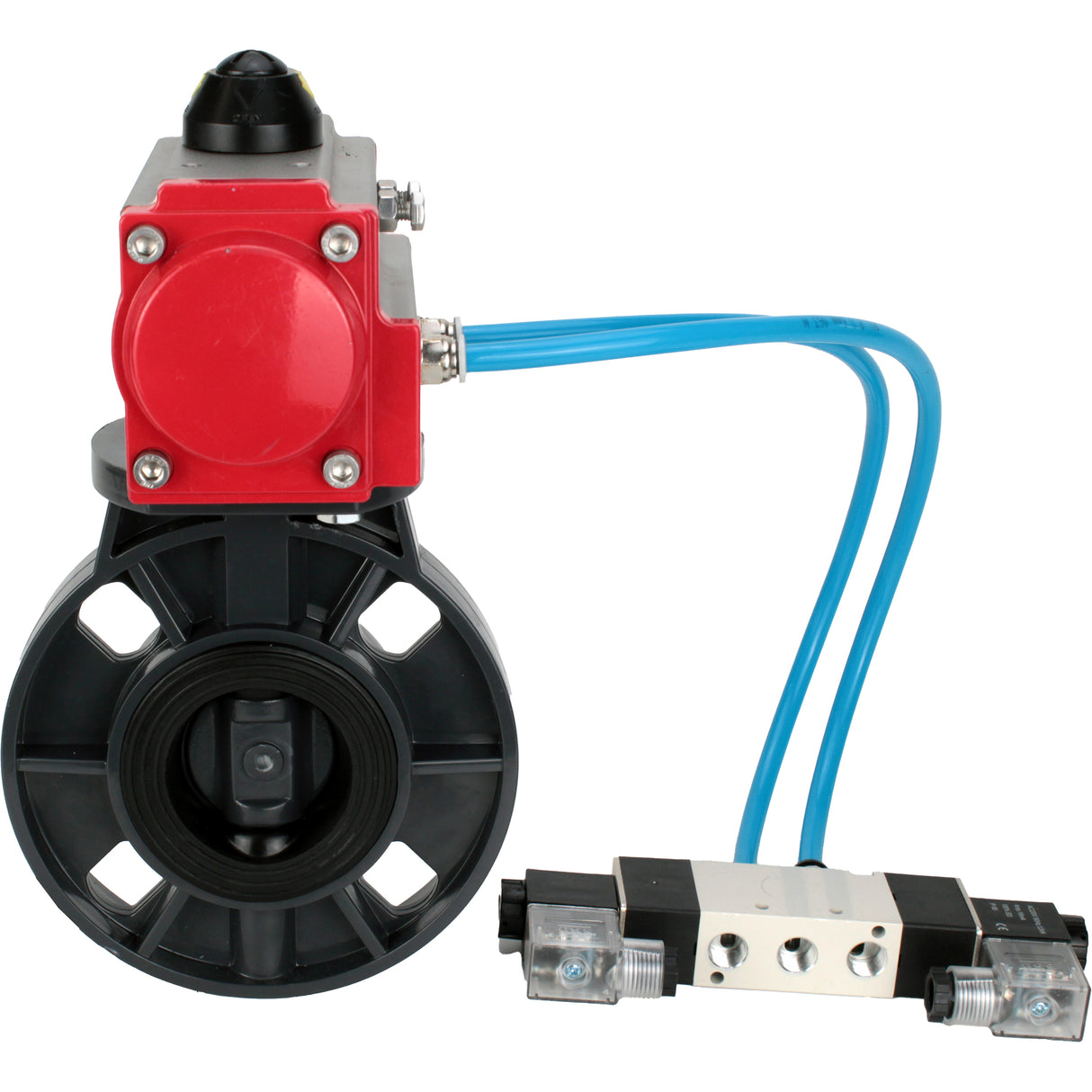 Butterfly valves Elephant WBV4242E-2W-Fb-ISO, body material - UPVC, disc material - UPVC, seal - EPDM, with pneumatic actuator double action PA-DA and pneumatic distributor 4V320-10 220V