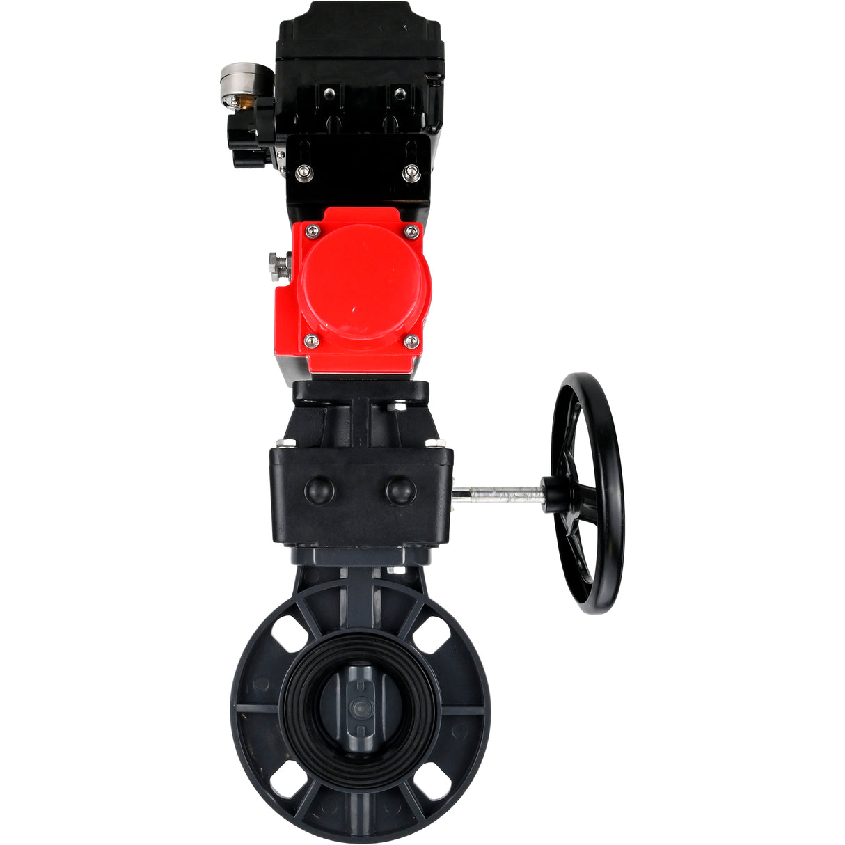Butterfly valves Elephant WBV4242E-2W-Fb-ISO, body material - UPVC, disc material - UPVC, seal - EPDM, with pneumatic actuator double action PA-DA, electro-pneumatic rotary positioner YT-1000RSN with feedback and handwheel MON