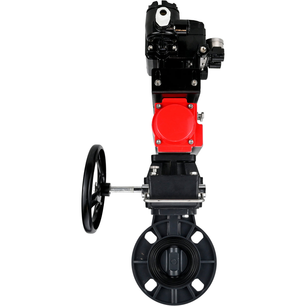 Butterfly valves Elephant WBV4242E-2W-Fb-ISO, body material - UPVC, disc material - UPVC, seal - EPDM, with pneumatic actuator double action PA-DA, electro-pneumatic rotary positioner YT-1000RSN with feedback and handwheel MON
