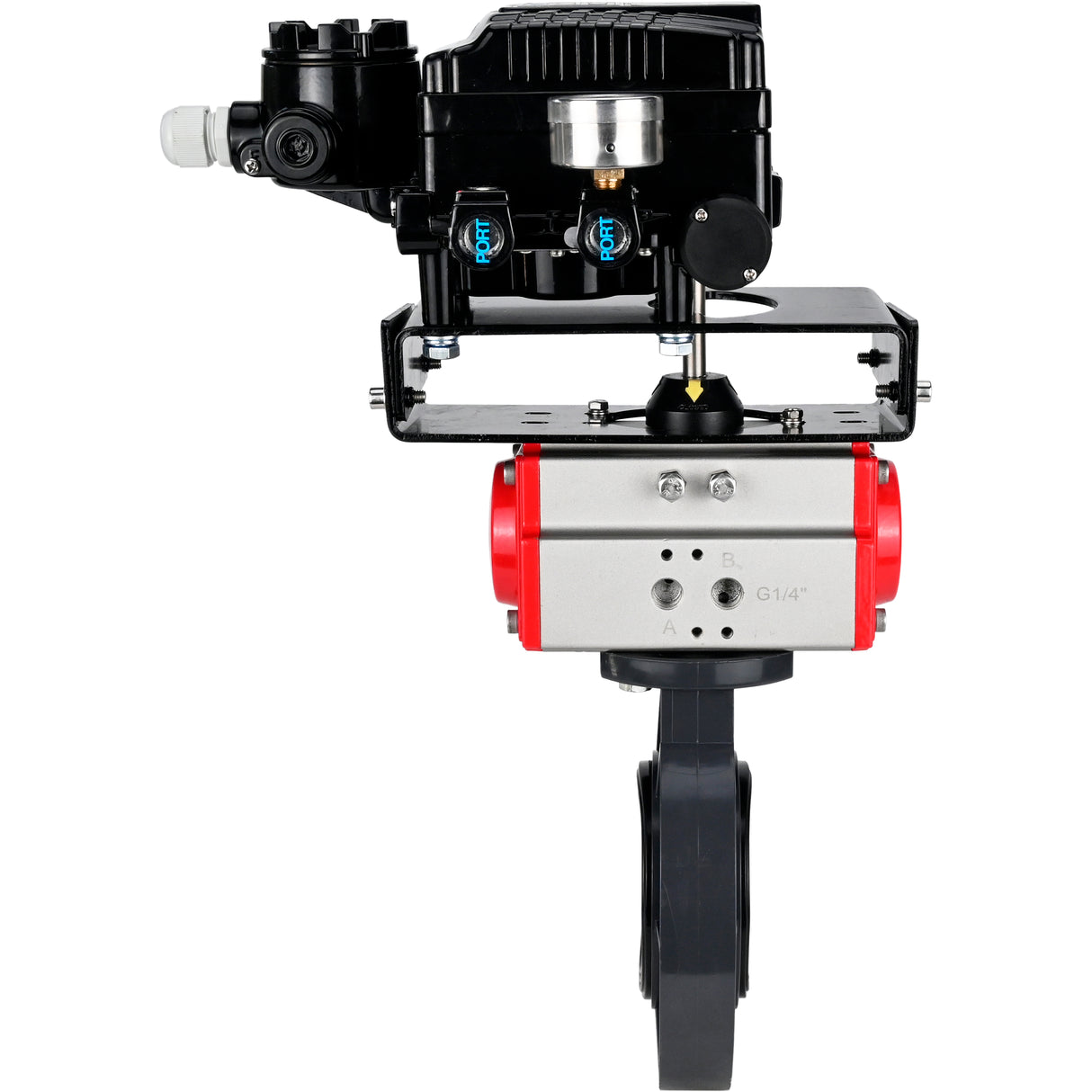 Butterfly valves Elephant WBV4242E-2W-Fb-ISO, body material - UPVC, disc material - UPVC, seal - EPDM, with pneumatic actuator double action PA-DA and electro-pneumatic rotary positioner YT-1000RSN with feedback