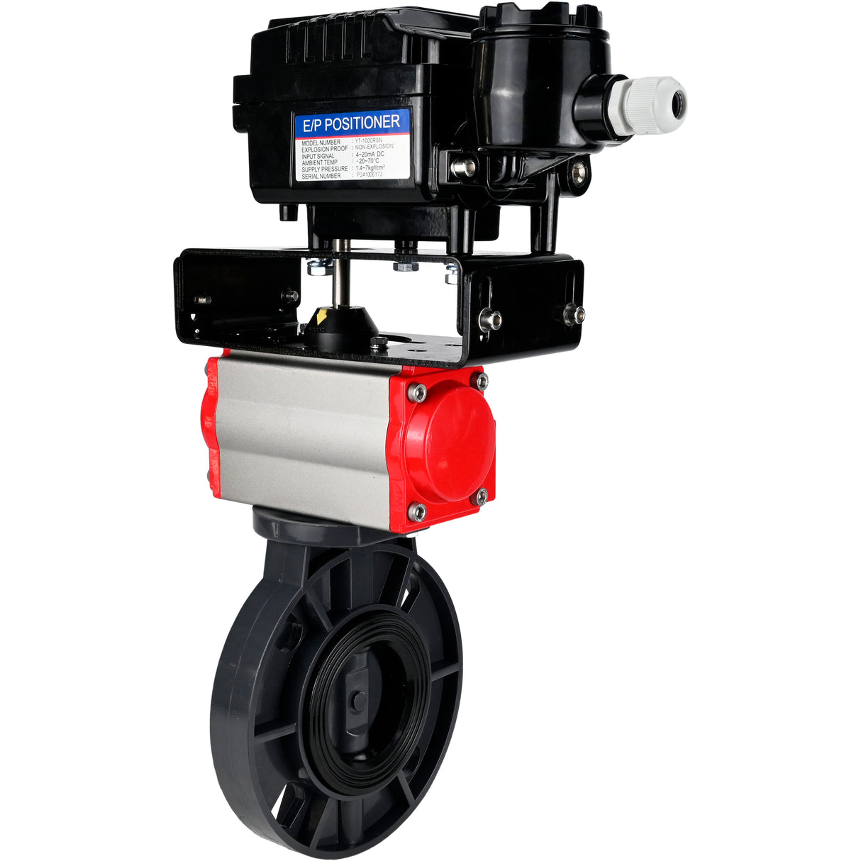 Butterfly valves Elephant WBV4242E-2W-Fb-ISO, body material - UPVC, disc material - UPVC, seal - EPDM, with pneumatic actuator double action PA-DA and electro-pneumatic rotary positioner YT-1000RSN with feedback