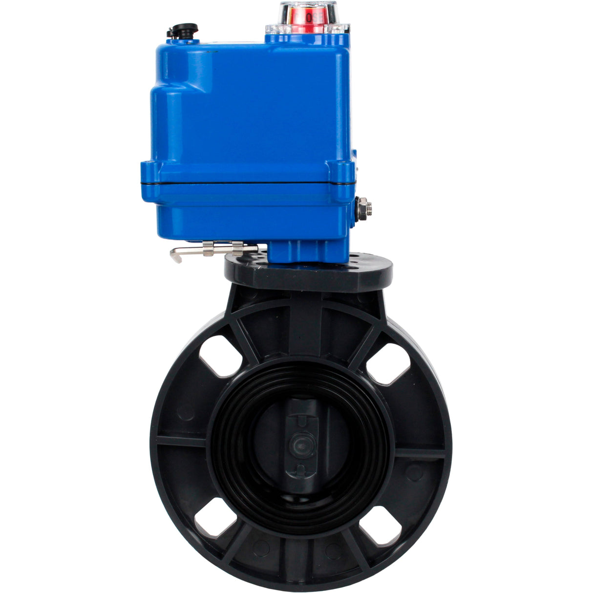 Butterfly valves Elephant WBV4242E-2W-Fb-ISO, body material - UPVC, disc material - UPVC, seal - EPDM, with quarter-turn actuator QT-N-003EM-O1-12VDC-U1 blue