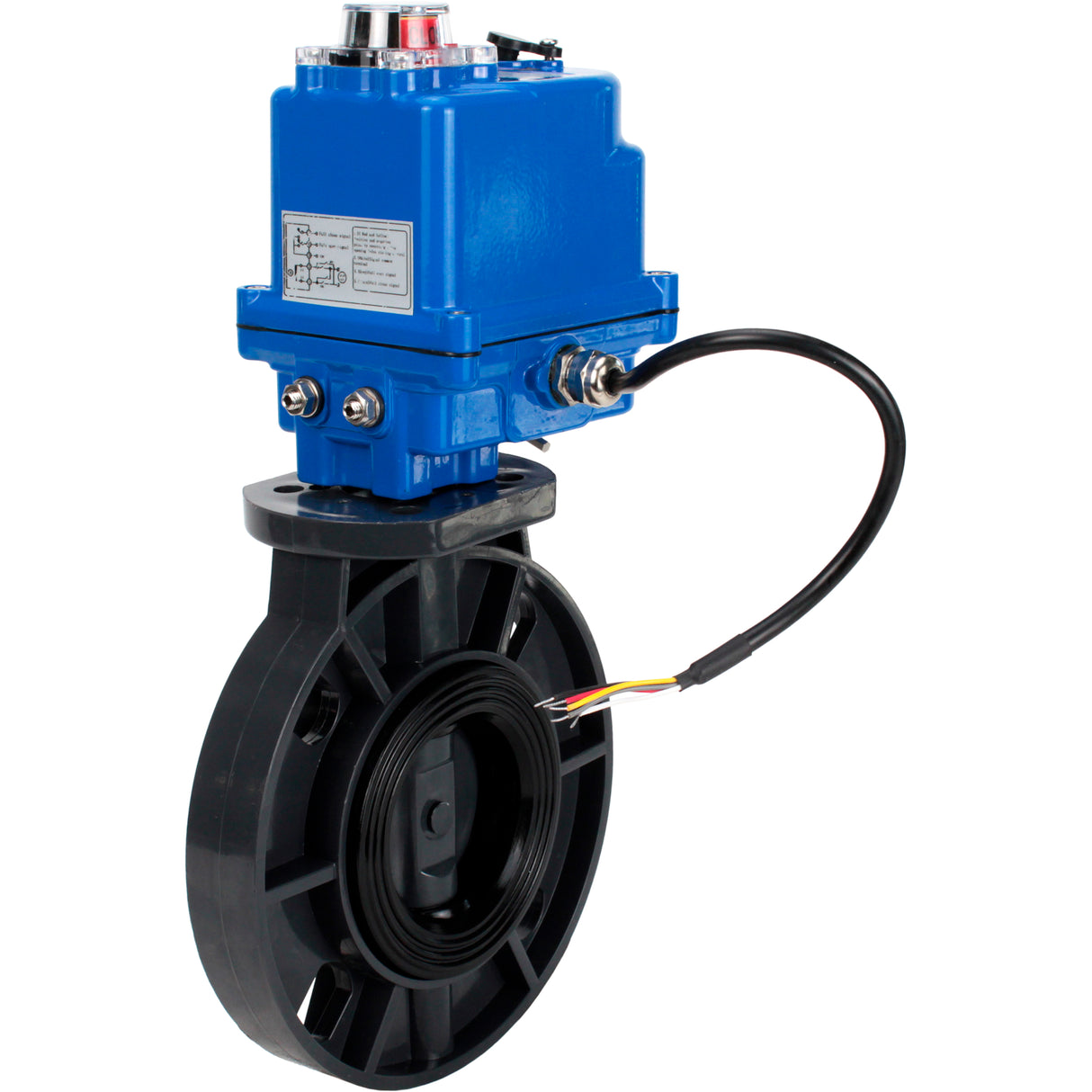 Butterfly valves Elephant WBV4242E-2W-Fb-ISO, body material - UPVC, disc material - UPVC, seal - EPDM, with quarter-turn actuator QT-N-003EM-O1-24VDC-U1 blue
