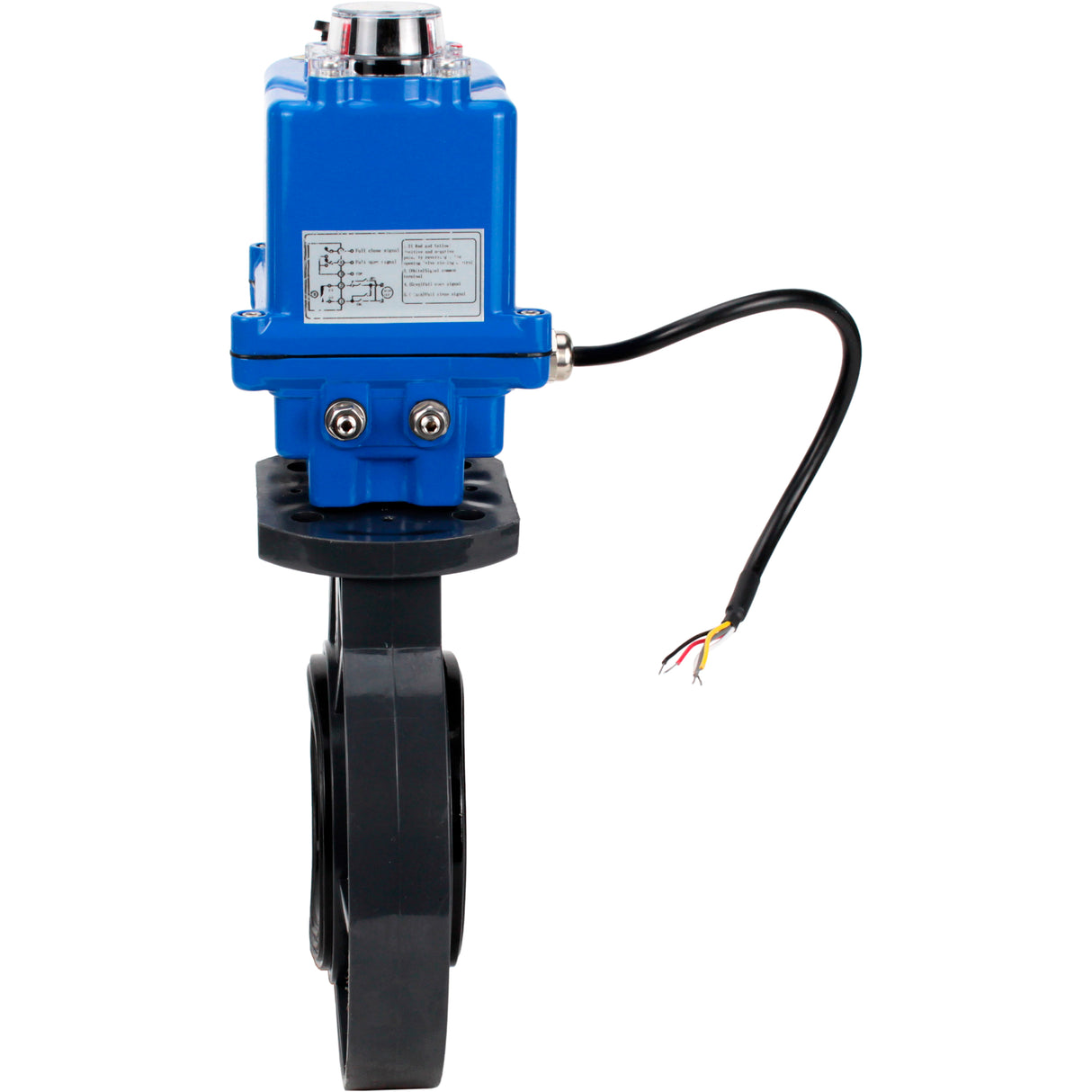 Butterfly valves Elephant WBV4242E-2W-Fb-ISO, body material - UPVC, disc material - UPVC, seal - EPDM, with quarter-turn actuator QT-N-003EM-O1-24VDC-U1 blue