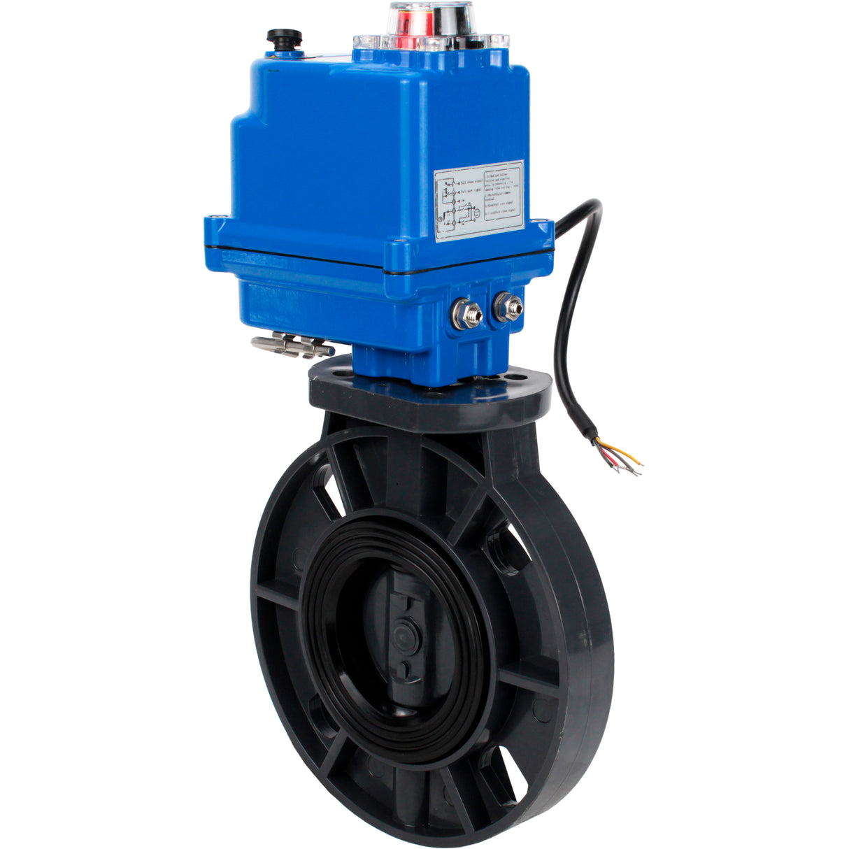 Butterfly valves Elephant WBV4242E-2W-Fb-ISO, body material - UPVC, disc material - UPVC, seal - EPDM, with quarter-turn actuator QT-N-003EM-O1-24VDC-U1 blue