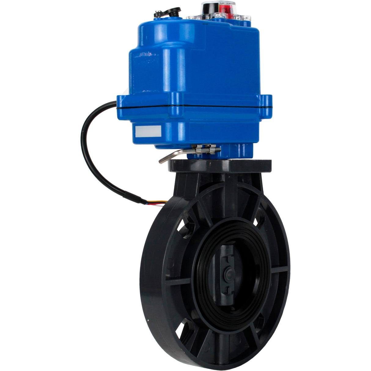 Butterfly valves Elephant WBV4242E-2W-Fb-ISO, body material - UPVC, disc material - UPVC, seal - EPDM, with quarter-turn actuator QT-N-003EM-O1-24VDC-U1 blue