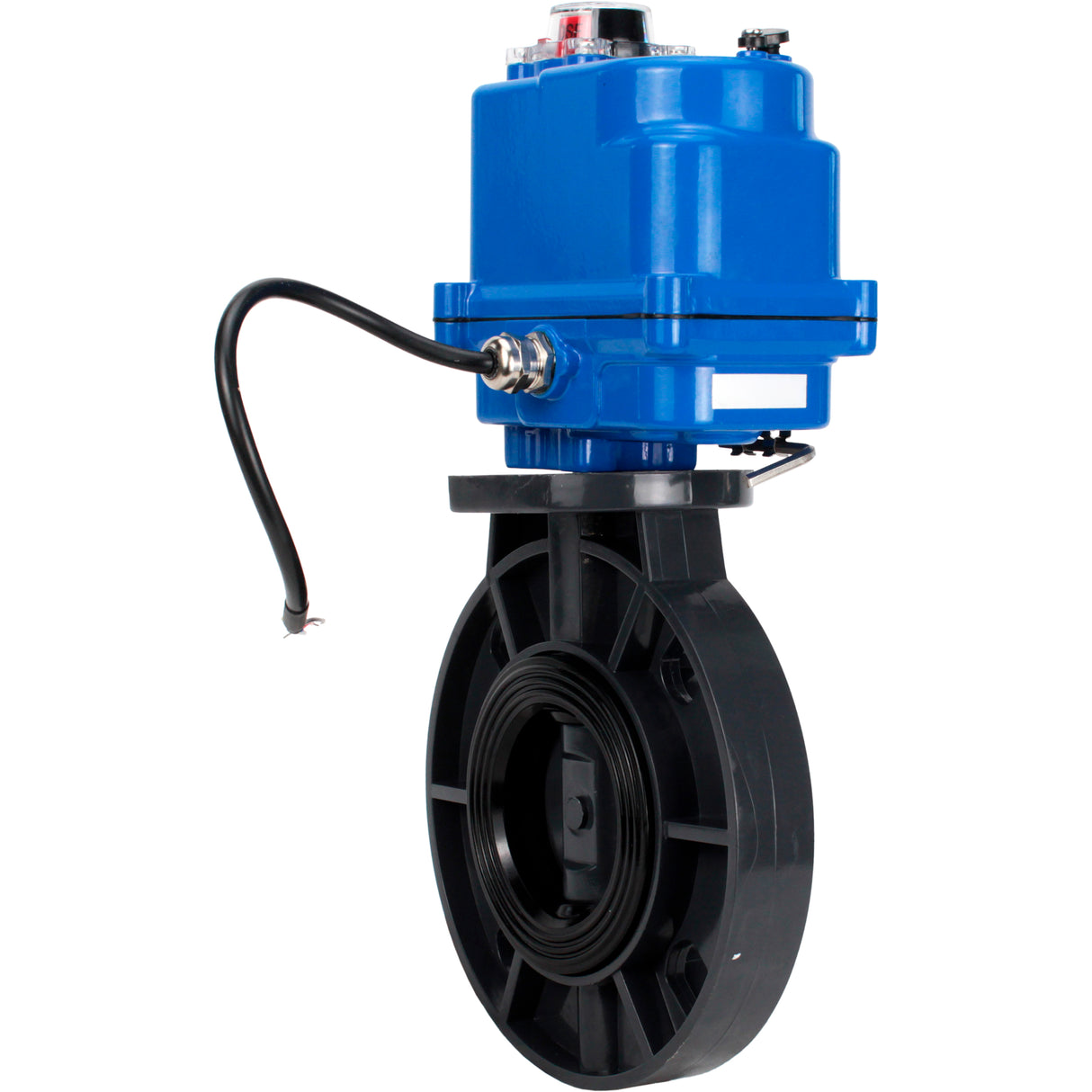 Butterfly valves Elephant WBV4242E-2W-Fb-ISO, body material - UPVC, disc material - UPVC, seal - EPDM, with quarter-turn actuator QT-N-003EM-O1-24VDC-U1 blue