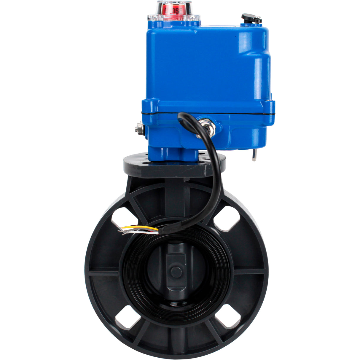 Butterfly valves Elephant WBV4242E-2W-Fb-ISO, body material - UPVC, disc material - UPVC, seal - EPDM, with quarter-turn actuator QT-N-003EM-O1-24VDC-U1 blue