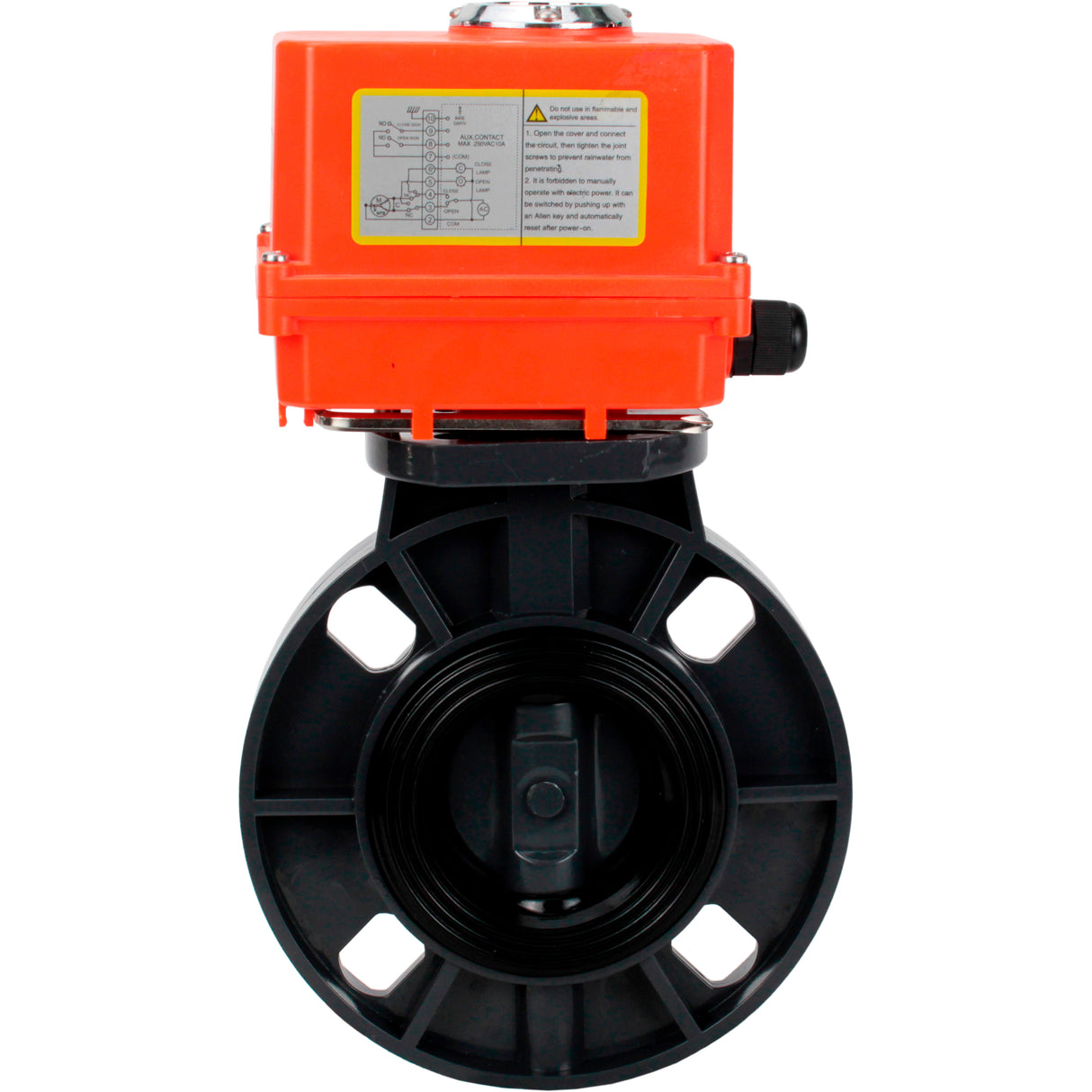 Butterfly valves Elephant WBV4242E-2W-Fb-ISO, body material - UPVC, disc material - UPVC, seal - EPDM, with quarter-turn actuator QT-N-003EM-O1-220VAC-U1 MINI