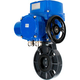Butterfly valves Elephant WBV4242E-2W-Fb-ISO, body material - UPVC, disc material - UPVC, seal - EPDM, with quarter-turn actuator QT-N-M-O2-380VAC-U1, torque clutch and handwheel