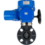 Butterfly valves Elephant WBV4242E-2W-Fb-ISO, body material - UPVC, disc material - UPVC, seal - EPDM, with quarter-turn actuator QT-N-M-O2-380VAC-U1, torque clutch and handwheel