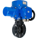Butterfly valves Elephant WBV4242E-2W-Fb-ISO, body material - UPVC, disc material - UPVC, seal - EPDM, with quarter-turn actuator QT-N-M-O2-380VAC-U1, torque clutch and handwheel